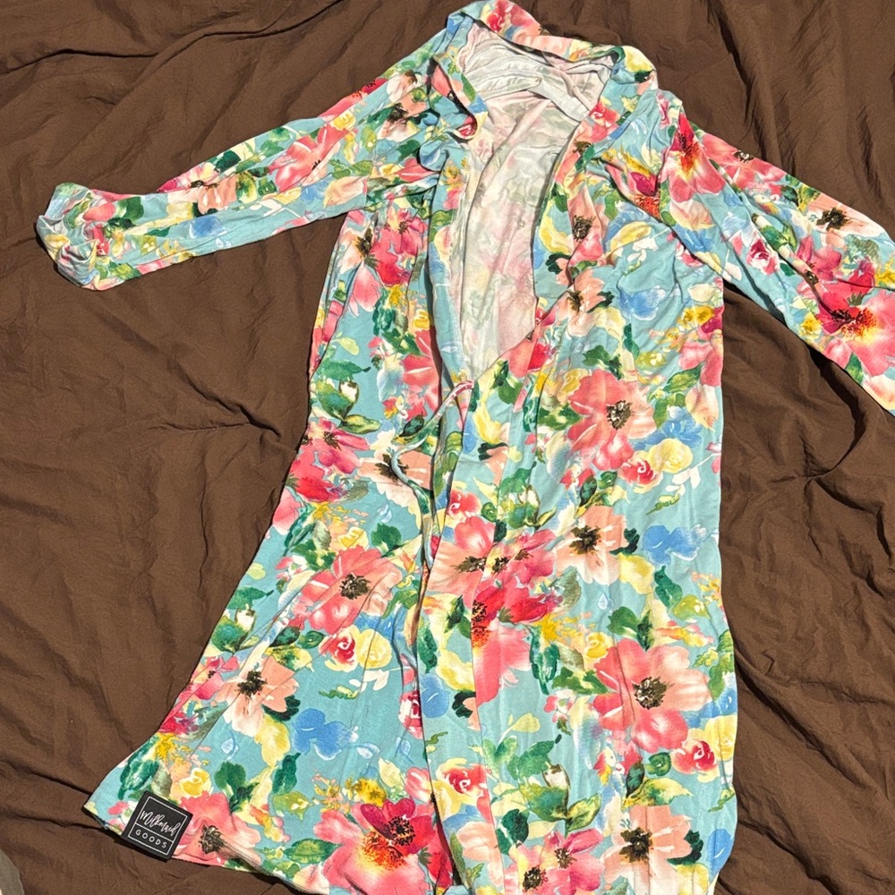 Floral Women's Robe in Blue and Pink
